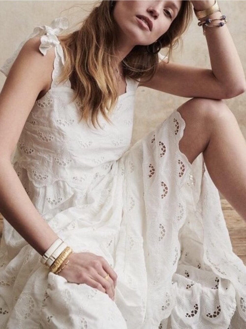 Sezane Elia Lace Maxi Dress in Ecru 38 6 - Picture 3 of 12